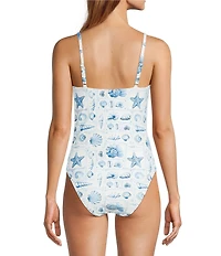 Antonio Melani Seashell Gallery Square Neck Bandeau One Piece Swimsuit
