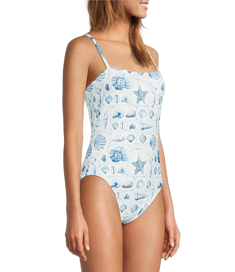 Antonio Melani Seashell Gallery Square Neck Bandeau One Piece Swimsuit