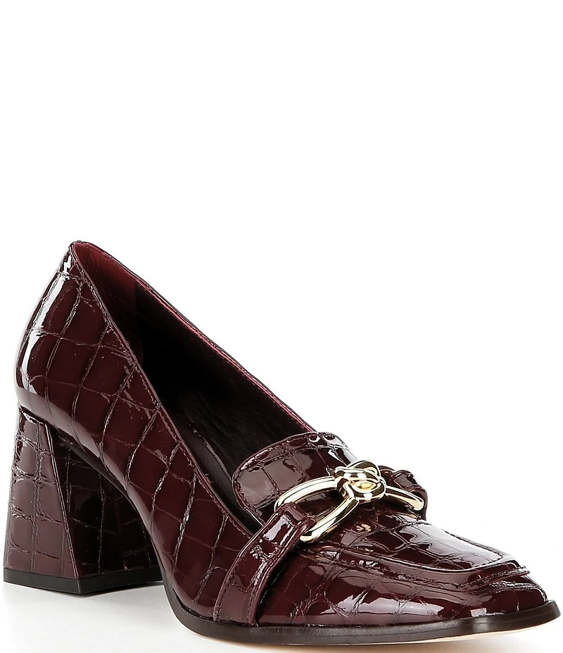 Antonio Melani Selah Croco Patent Leather Knot Ornament Block Heel Dress Loafer Pumps