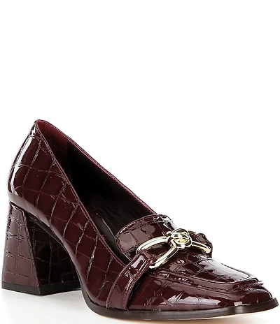Antonio Melani Selah Croco Patent Leather Knot Ornament Block Heel Dress Loafer Pumps
