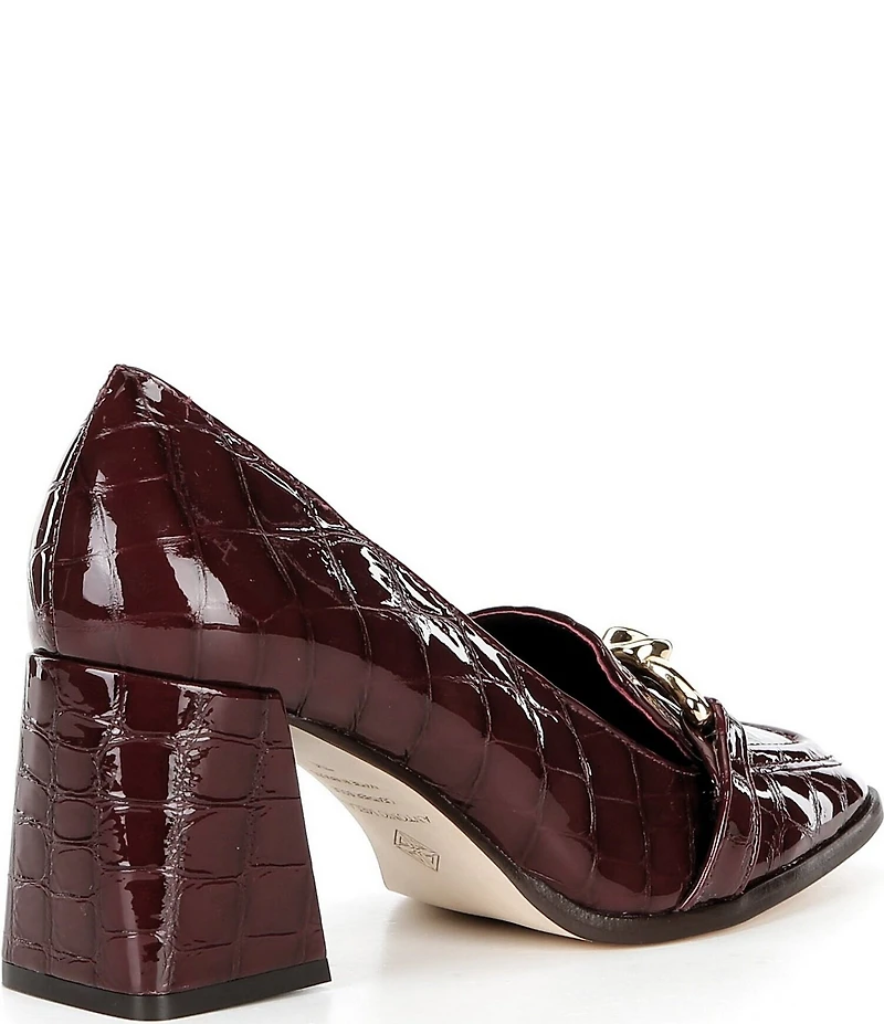 Antonio Melani Selah Croco Patent Leather Knot Ornament Block Heel Dress Loafer Pumps