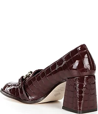 Antonio Melani Selah Croco Patent Leather Knot Ornament Block Heel Dress Loafer Pumps