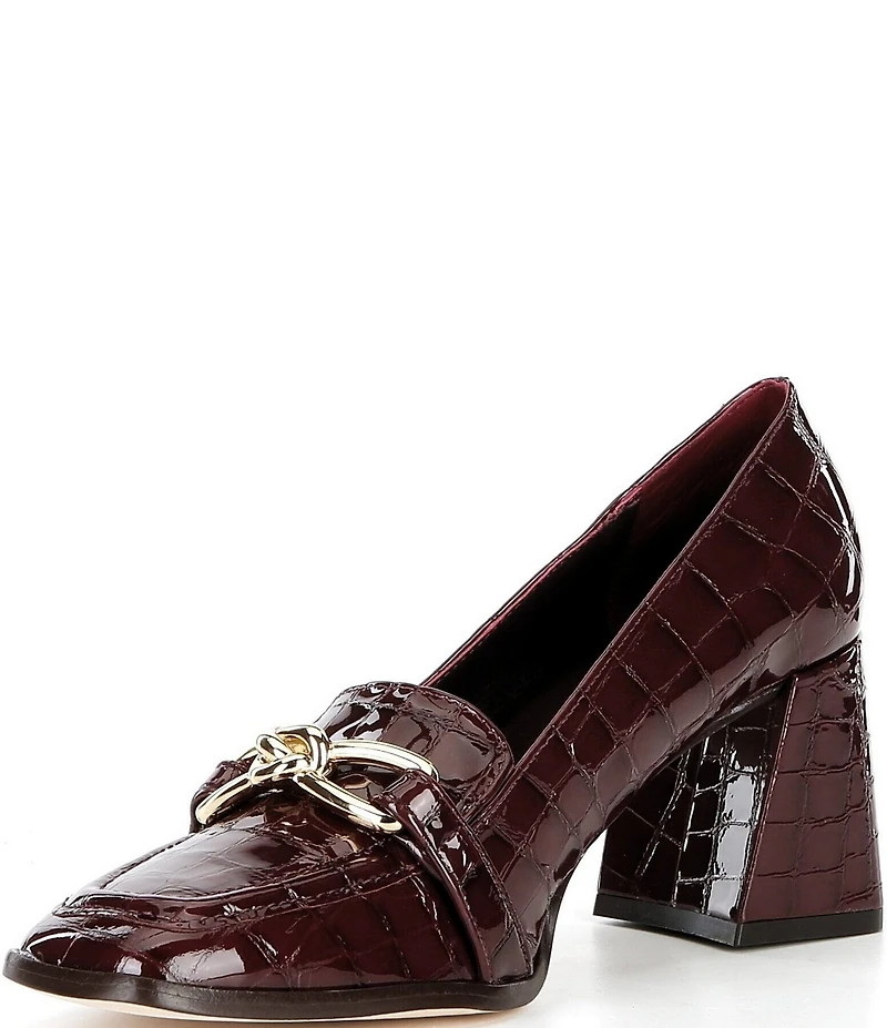 Antonio Melani Selah Croco Patent Leather Knot Ornament Block Heel Dress Loafer Pumps