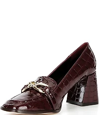 Antonio Melani Selah Croco Patent Leather Knot Ornament Block Heel Dress Loafer Pumps