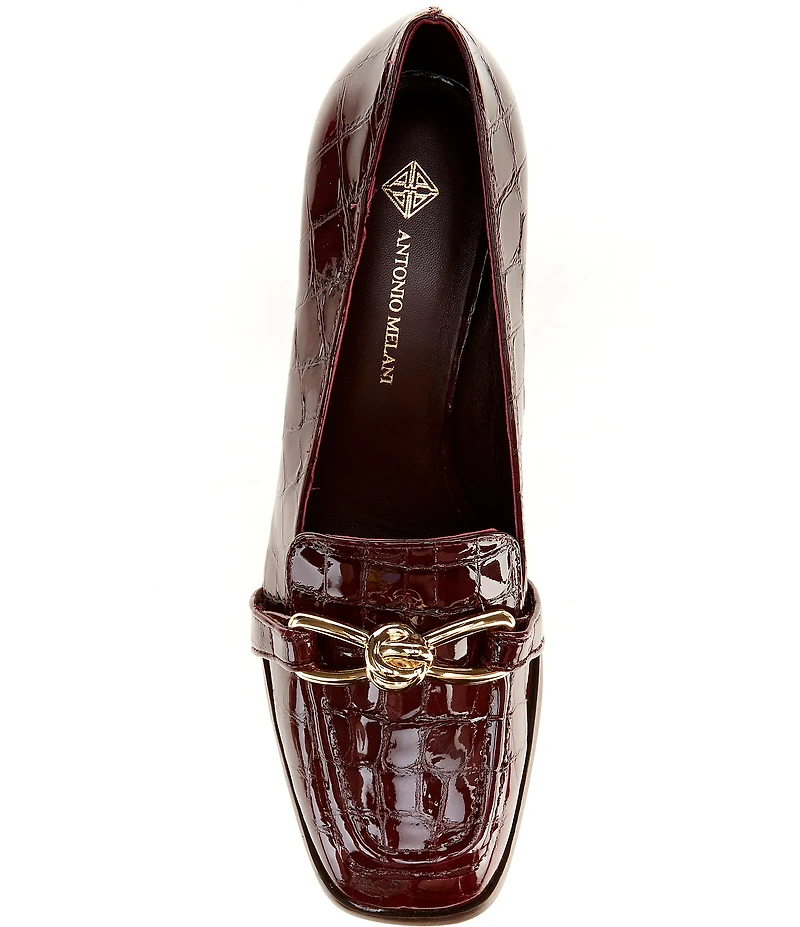 Antonio Melani Selah Croco Patent Leather Knot Ornament Block Heel Dress Loafer Pumps