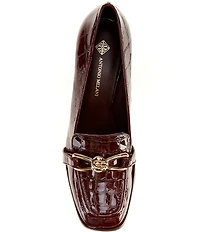 Antonio Melani Selah Croco Patent Leather Knot Ornament Block Heel Dress Loafer Pumps
