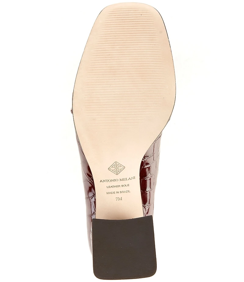 Antonio Melani Selah Croco Patent Leather Knot Ornament Block Heel Dress Loafer Pumps