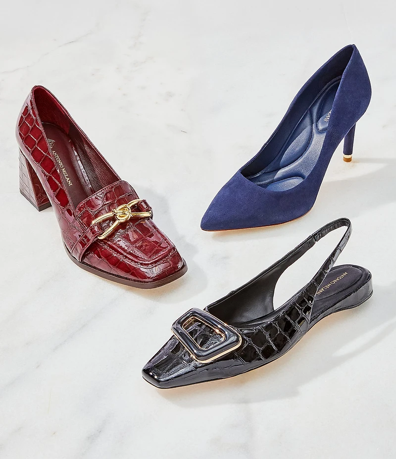 Antonio Melani Selah Croco Patent Leather Knot Ornament Block Heel Dress Loafer Pumps