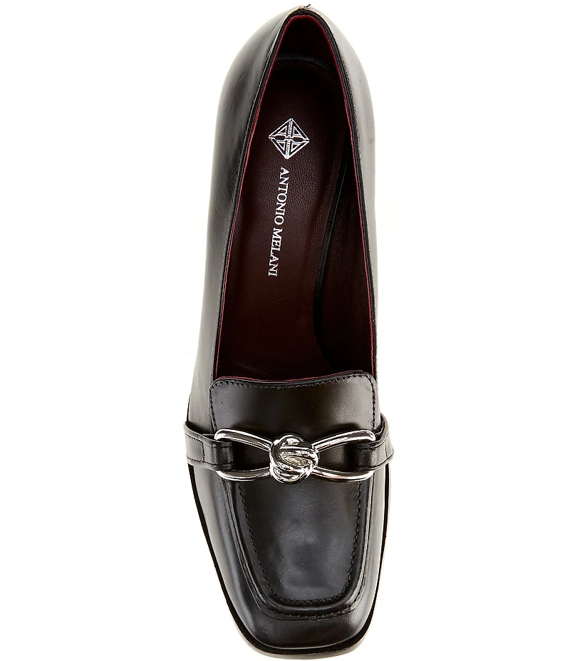 Antonio Melani Selah Leather Knot Hardware Block Heel Dress Loafer Pumps