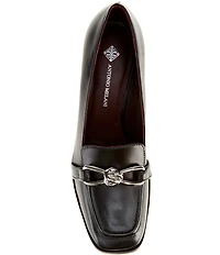 Antonio Melani Selah Leather Knot Hardware Block Heel Dress Loafer Pumps