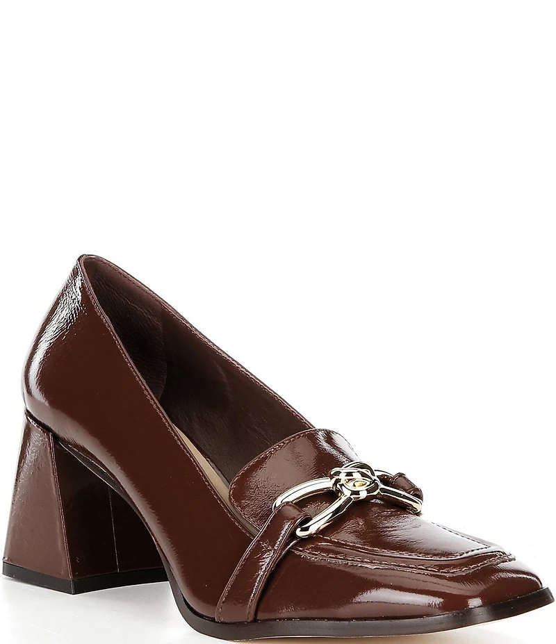 Antonio Melani Selah Patent Leather Knot Ornament Block Heel Dress Loafer Pumps