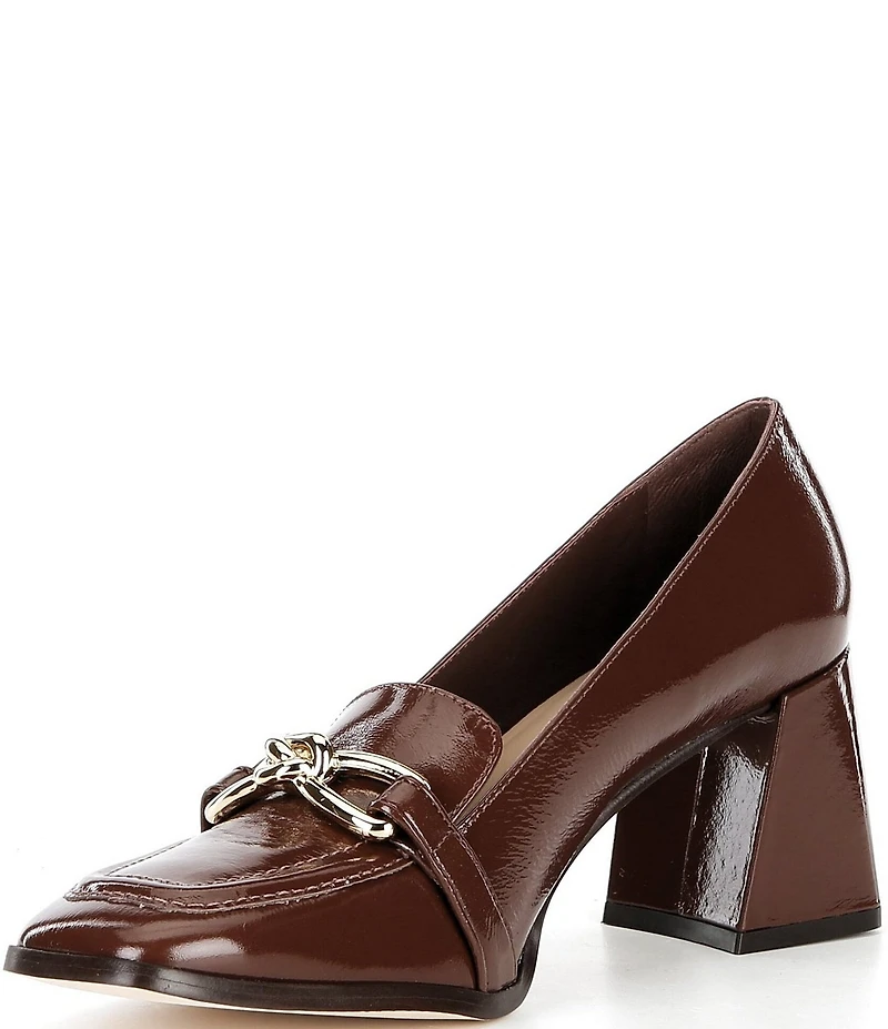Antonio Melani Selah Patent Leather Knot Ornament Block Heel Dress Loafer Pumps