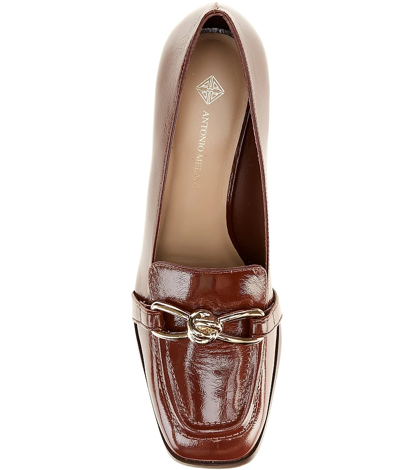 Antonio Melani Selah Patent Leather Knot Ornament Block Heel Dress Loafer Pumps