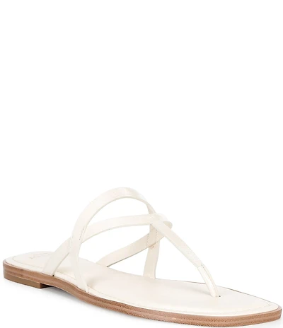 Antonio Melani Shanon Glossy Leather Toe Loop Flat Sandals