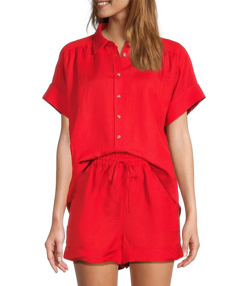 Antonio Melani Shyla Linen Blend Coordinating Collared Button Down Blouse