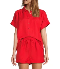 Antonio Melani Shyla Linen Blend Coordinating Collared Button Down Blouse