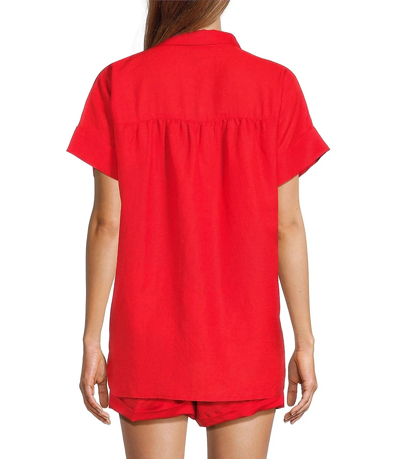 Antonio Melani Shyla Linen Blend Coordinating Collared Button Down Blouse