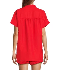 Antonio Melani Shyla Linen Blend Coordinating Collared Button Down Blouse