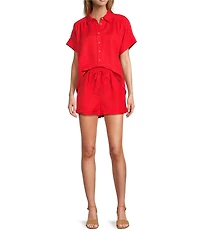 Antonio Melani Shyla Linen Blend Coordinating Collared Button Down Blouse