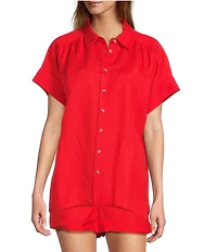 Antonio Melani Shyla Linen Blend Coordinating Collared Button Down Blouse