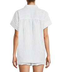 Antonio Melani Shyla Linen Blend Stripe Print Collared Button Down Coordinating Blouse