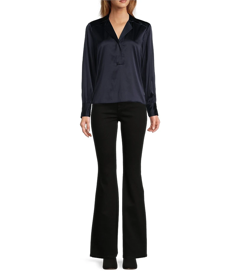 Antonio Melani Violet Silk Notch Collar V-Neck Long Blouson Sleeve Blouse