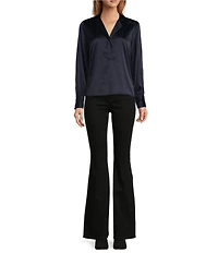 Antonio Melani Violet Silk Notch Collar V-Neck Long Blouson Sleeve Blouse