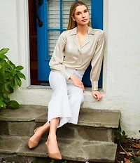 Antonio Melani Violet Silk Notch Collar V-Neck Long Blouson Sleeve Blouse