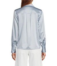 Antonio Melani Violet Silk Notch Collar V-Neck Long Blouson Sleeve Blouse
