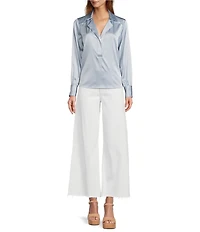Antonio Melani Violet Silk Notch Collar V-Neck Long Blouson Sleeve Blouse