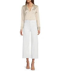 Antonio Melani Violet Silk Notch Collar V-Neck Long Blouson Sleeve Blouse