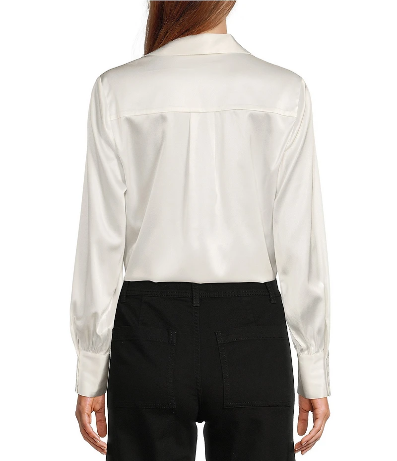 Antonio Melani Violet Silk Notch Collar V-Neck Long Blouson Sleeve Blouse