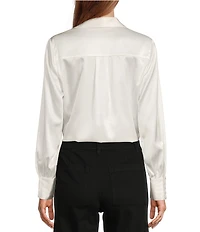 Antonio Melani Violet Silk Notch Collar V-Neck Long Blouson Sleeve Blouse