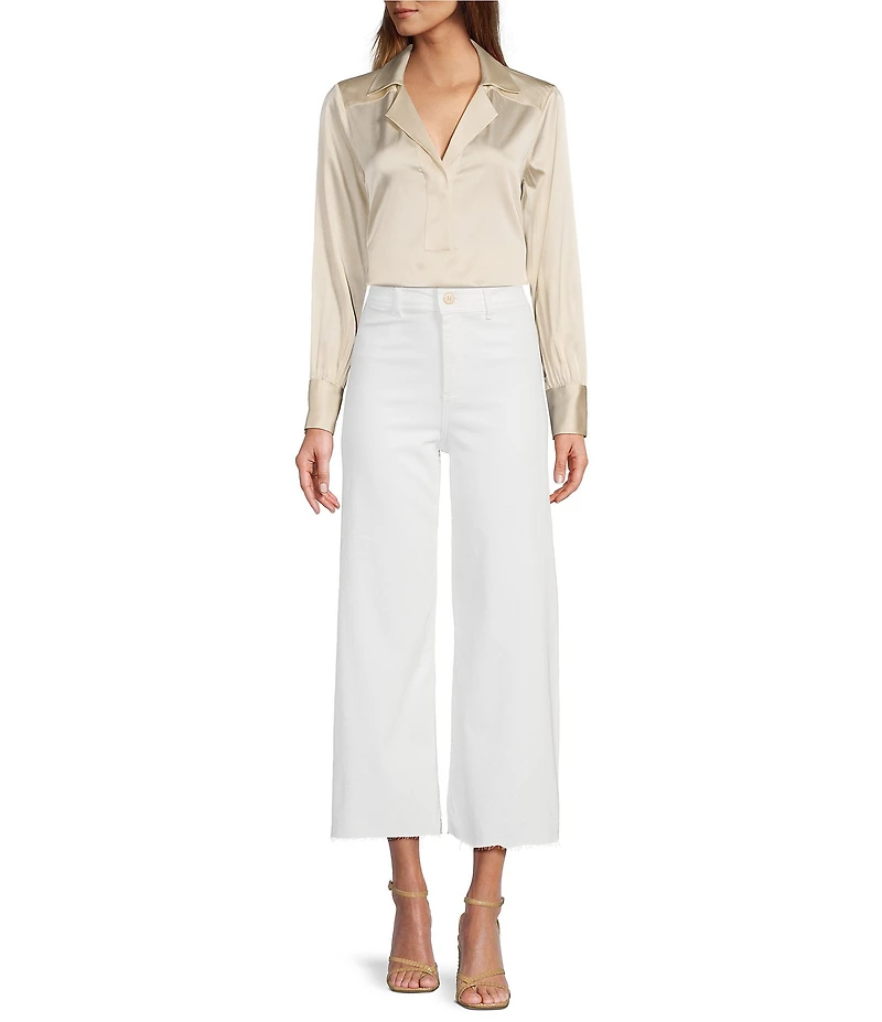 Antonio Melani Violet Silk Notch Collar V-Neck Long Blouson Sleeve Blouse