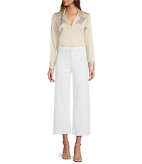 Antonio Melani Violet Silk Notch Collar V-Neck Long Blouson Sleeve Blouse