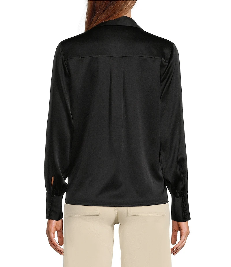 Antonio Melani Violet Silk Notch Collar V-Neck Long Blouson Sleeve Blouse