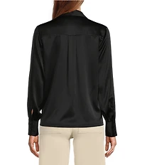 Antonio Melani Violet Silk Notch Collar V-Neck Long Blouson Sleeve Blouse