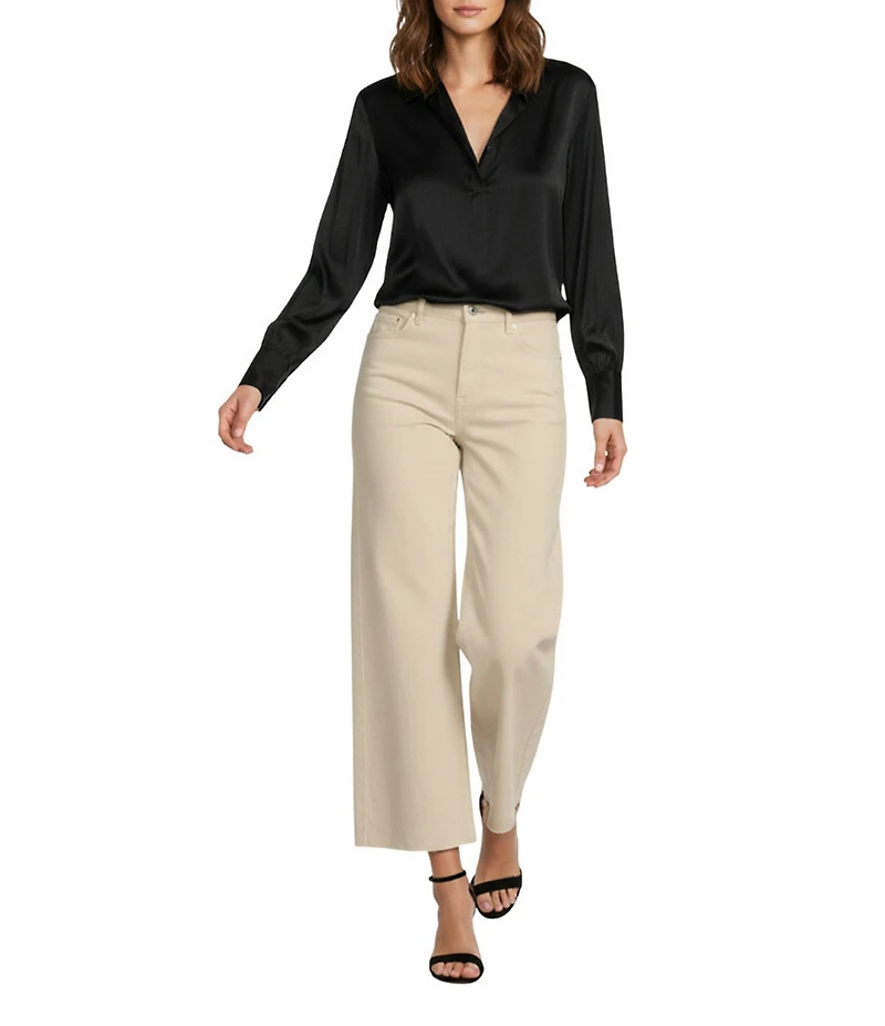 Antonio Melani Violet Silk Notch Collar V-Neck Long Blouson Sleeve Blouse