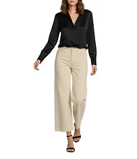 Antonio Melani Violet Silk Notch Collar V-Neck Long Blouson Sleeve Blouse