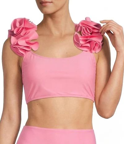 Antonio Melani Solid Bonded Rosette Strap Bralette Swim Top