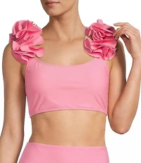 Antonio Melani Solid Bonded Rosette Strap Bralette Swim Top