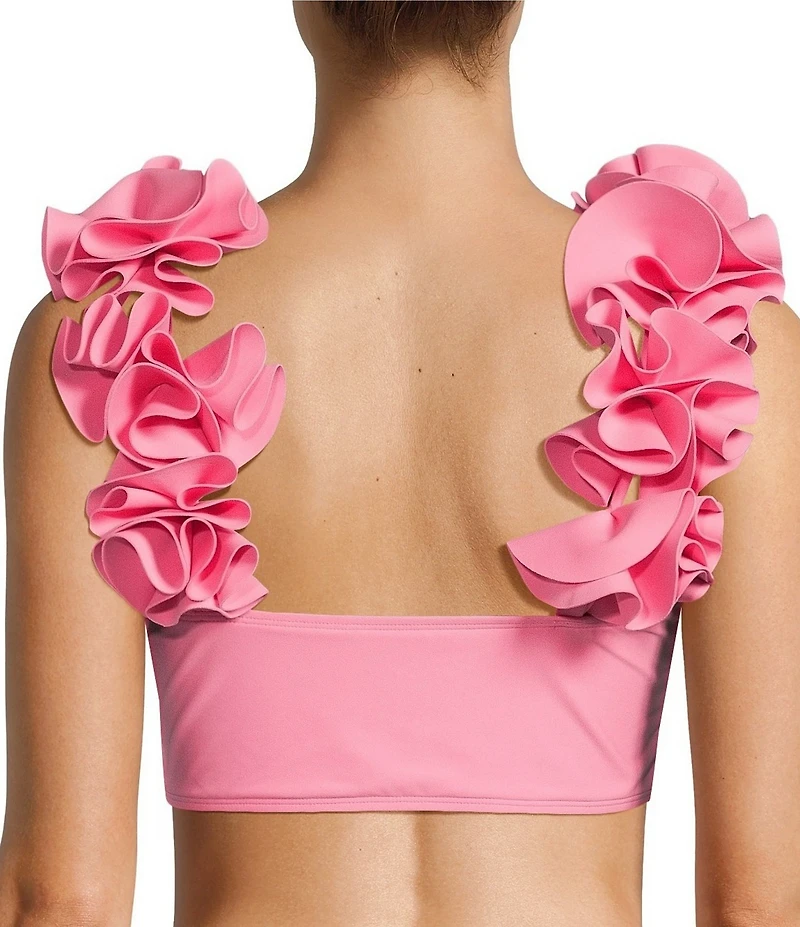 Antonio Melani Solid Bonded Rosette Strap Bralette Swim Top