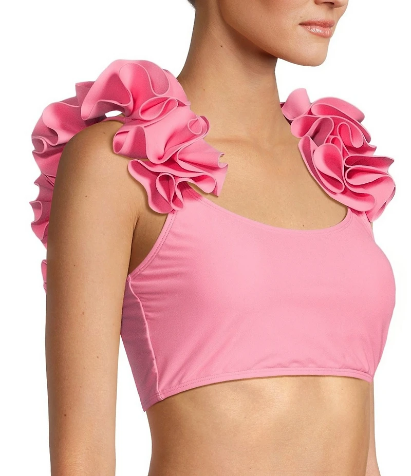 Antonio Melani Solid Bonded Rosette Strap Bralette Swim Top