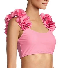 Antonio Melani Solid Bonded Rosette Strap Bralette Swim Top