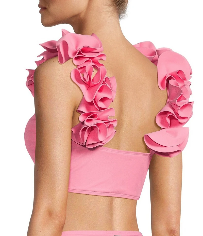 Antonio Melani Solid Bonded Rosette Strap Bralette Swim Top