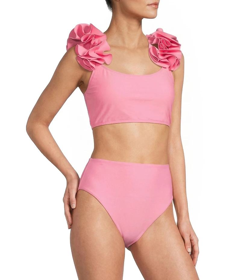 Antonio Melani Solid Bonded Rosette Strap Bralette Swim Top