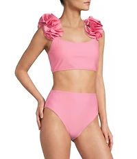 Antonio Melani Solid Bonded Rosette Strap Bralette Swim Top