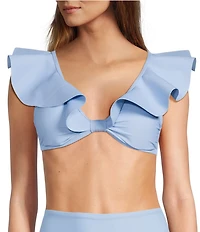 Antonio Melani Solid Bonded Ruffle Bralette Swim Top