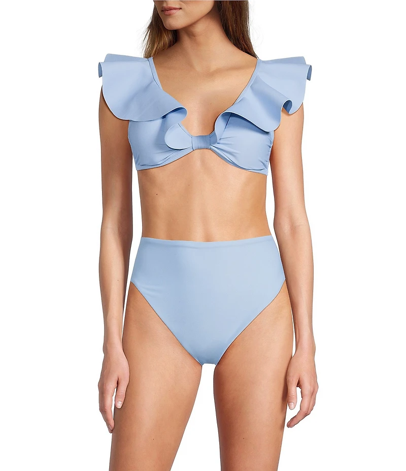 Antonio Melani Solid Bonded Ruffle Bralette Swim Top