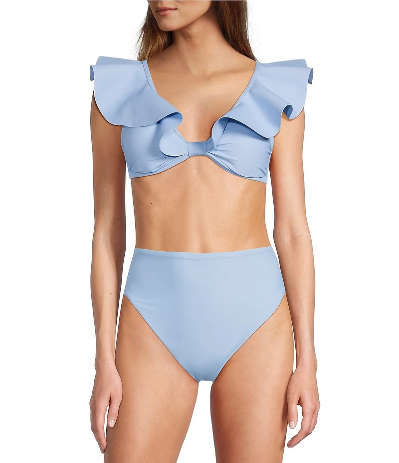 Antonio Melani Solid Bonded Ruffle Bralette Swim Top